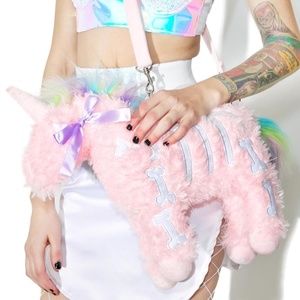Dolls kill rainbow pink unicorn skeleton purse NWT